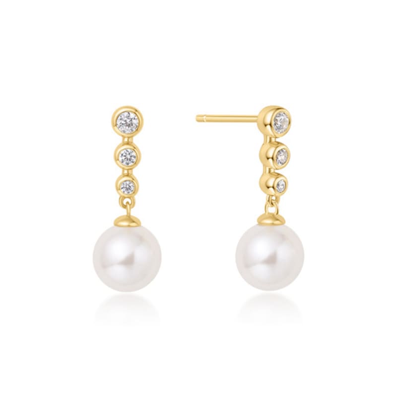 ANIA HAIE Gold Tennis Bead Stone Pearl Drop Stud 925 Silver Earrings E065-03G