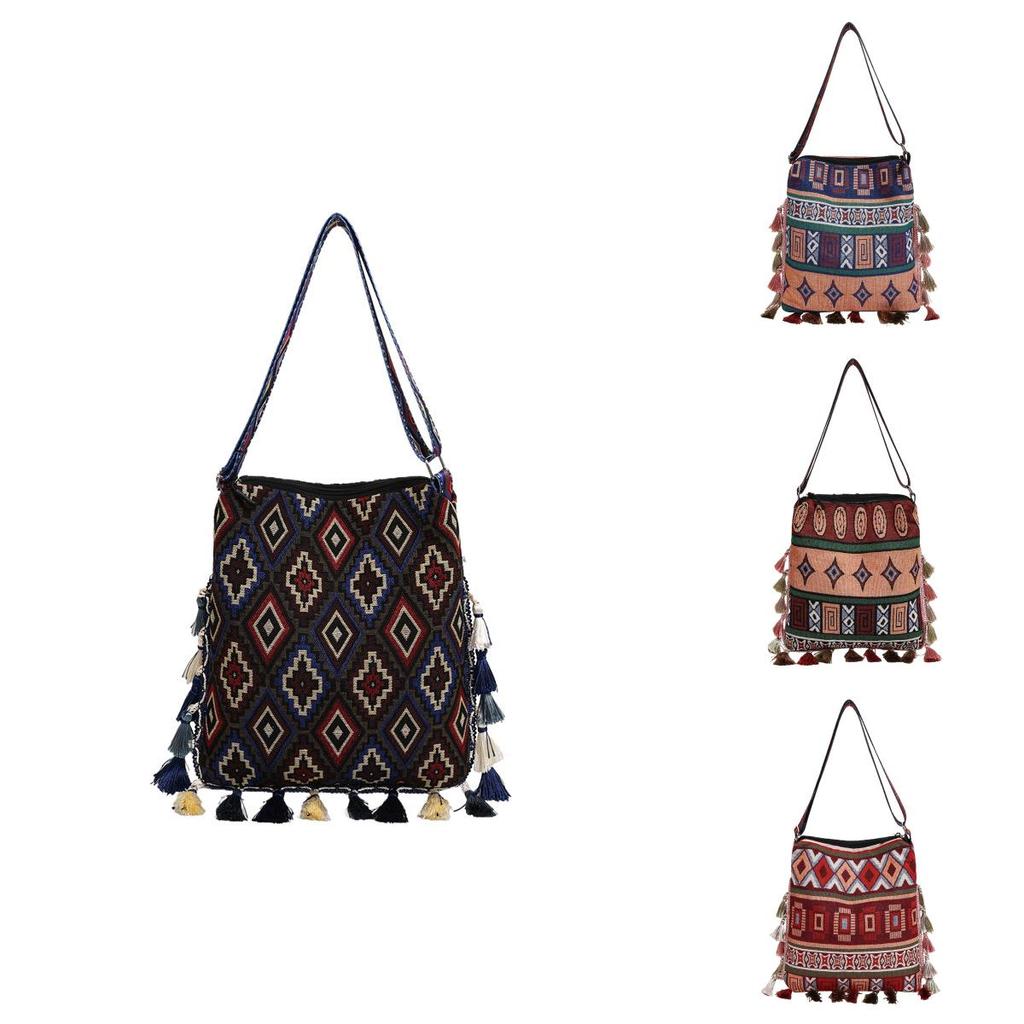 Ethnic Pattern Handheld Tote For Women With Special Fabric And Mobile Pocket For Street Fashion