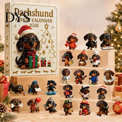 Unique Christmas Collectibles 2026 Dachshund Advent Calendar, 24 Days Dog Collectible Set, Pcs Winter Holiday Party Favors 2D Acrylic Figures