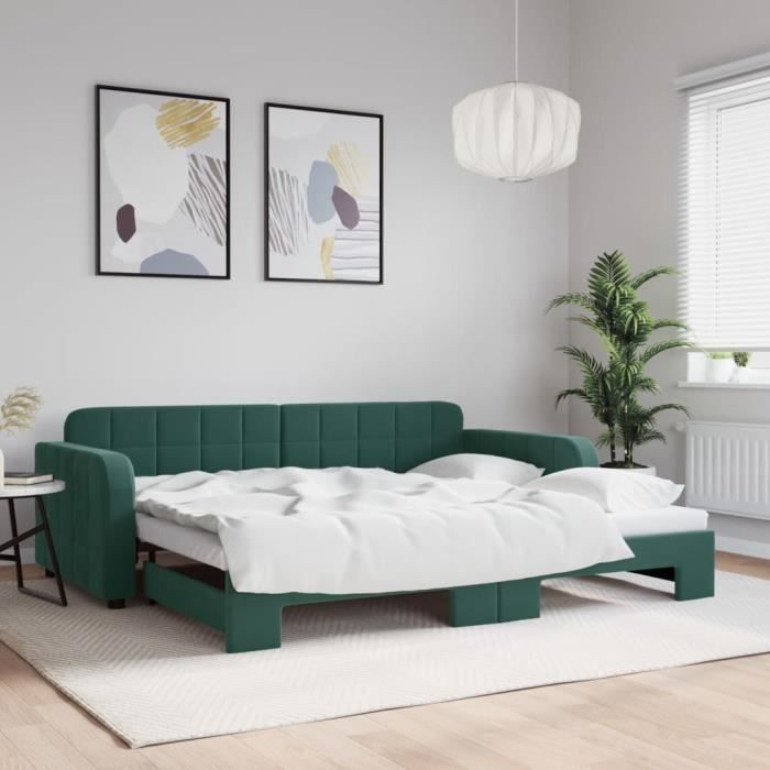 VidaXL Daybed with Pull-out Bed Dark Green 90x200 Cm Velvet 3196931