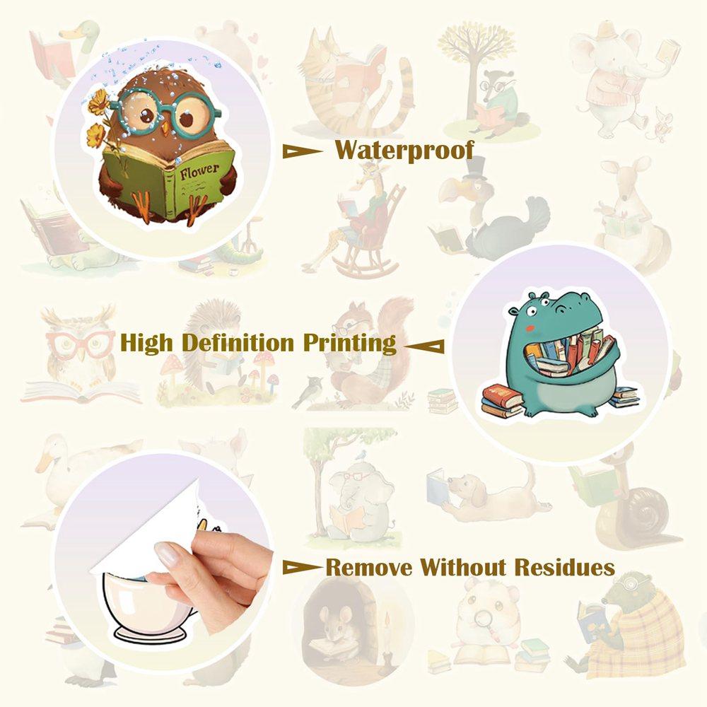 11PCS/pack Bookish Animal Reading Graffiti Stickers Cartoon Cute Ghost Books DIY Bookbook Notebook Luggage Tablets Stickers