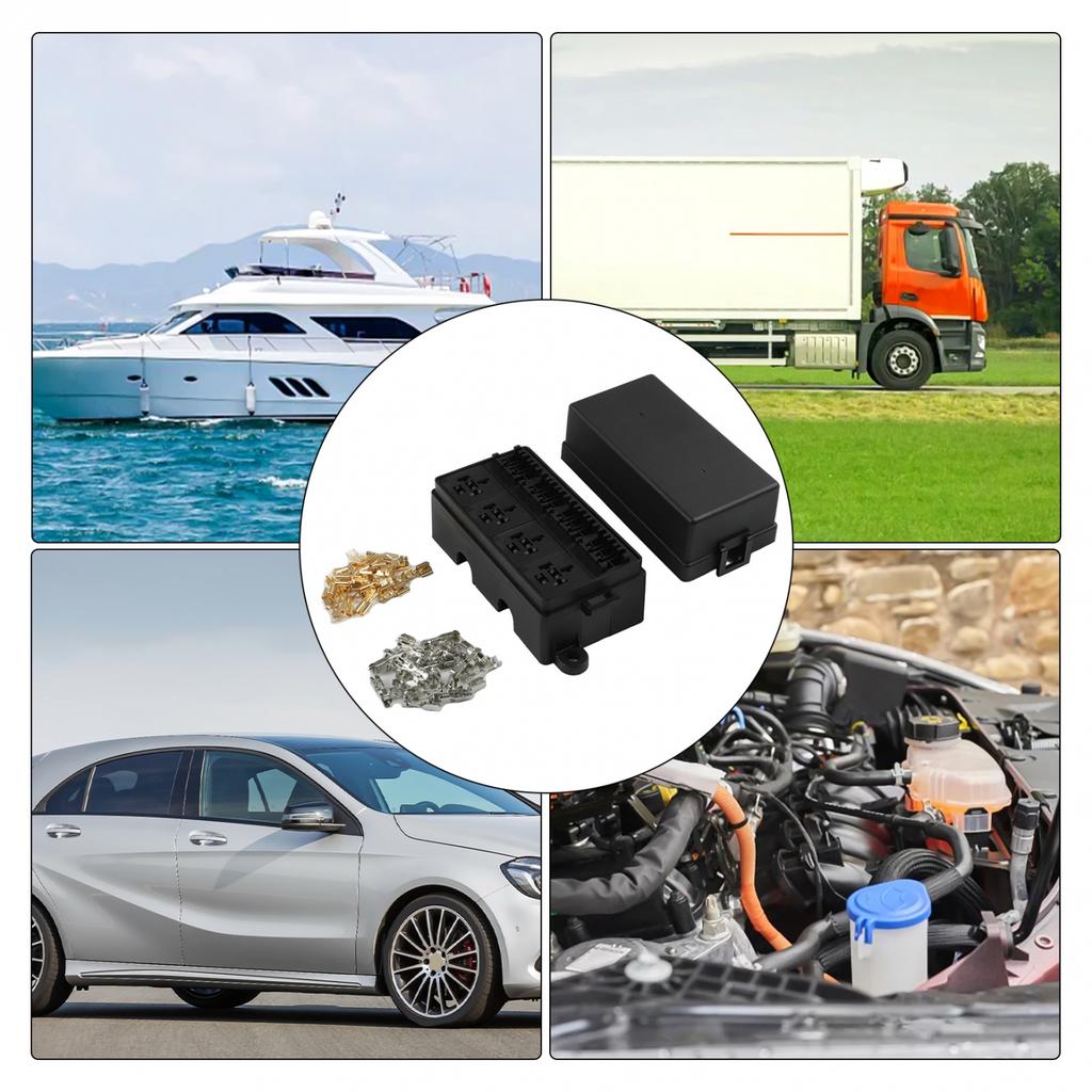 Relé de 12 Vias Para Carro 12V40A Preto Com Terminal de Fusível