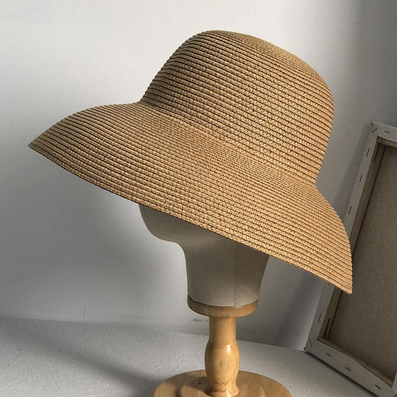 Cloche Women Summer Hat Plain Straw Hats Bucket Hat Breathable Wide Brim UV Protection Beach Cap Seaside Travel Hat