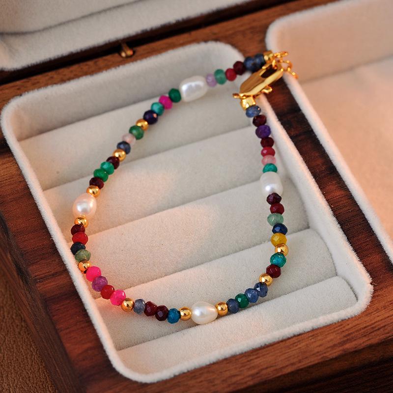 Spring/Summer Colorful Stone & Baroque Pearl Bracelet - Women's High-End Dopamine Jewelry