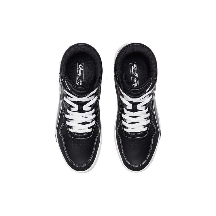 Disney X Li Ning Wave Superwave Slip Resistant Abrasion Resistant Mid Top Skateboard Shoes Men's Black White AGCQ179-3