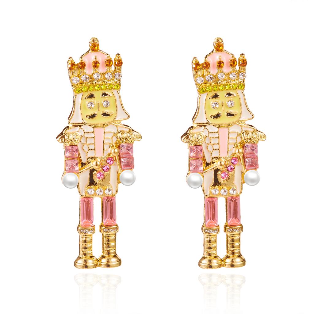 Vintage Soldier King Pendant Earrings Necklace for Women Cute Rhinestone Bells Drop Earring New Year Christmas Jewelry Gift