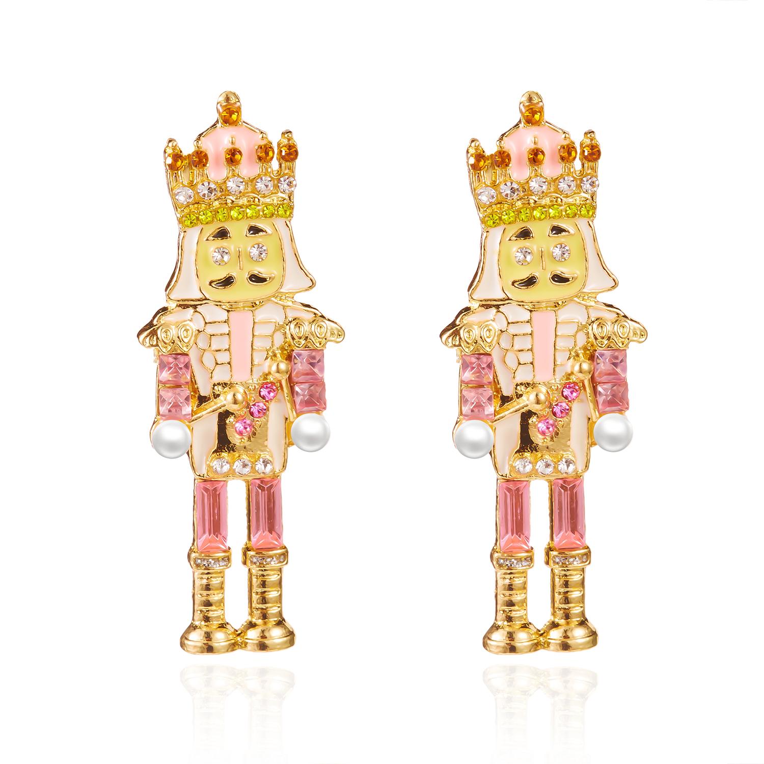 

Vintage Christmas Soldier King Pendant Earrings Stud for Women Cute Rhinestone Bells Drop Earrings New Year Jewelry GIift