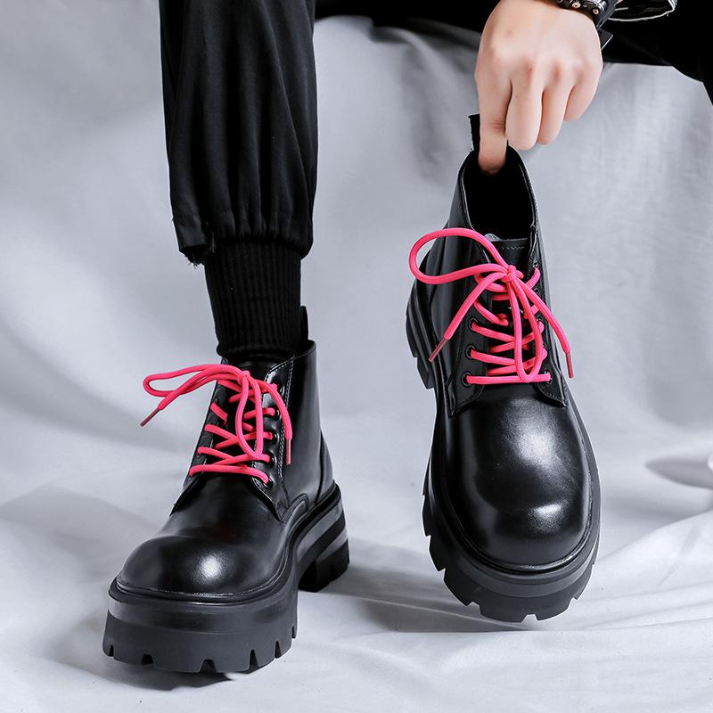 2024 men's shoes spring and autumn casual leather boots platform explosion Internet celebrity men's mid-top leather shoes Martin boots 9155-R