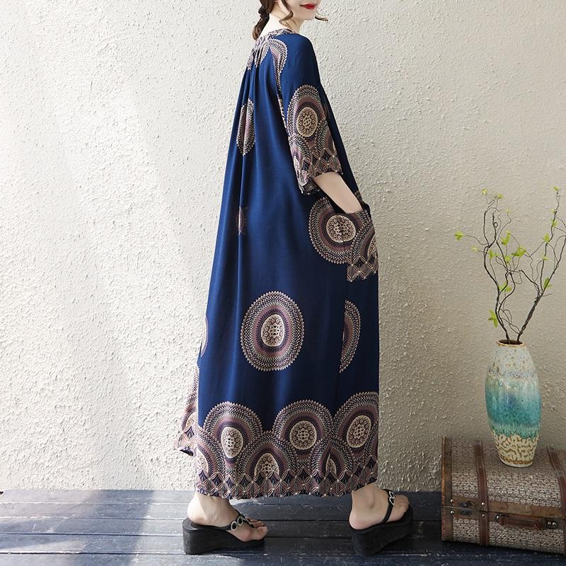 Krátký rukáv Plus size Bavlněné vintage květinové nové šaty pro ženy ležérní volné dlouhé letní šaty