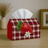 1pc Offers Two Size Options for a Cottagecore Tissue Box Featuring a Strawberry Gingham Red Design. This Napkin Storage Organizer Is Suitable for The