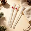 2Pcs Christmas Reusable High Borosilicate Glass Drinking Straws Set Set with 1Pc Brush Milk Shake Coffee Cocktail Straw Bar