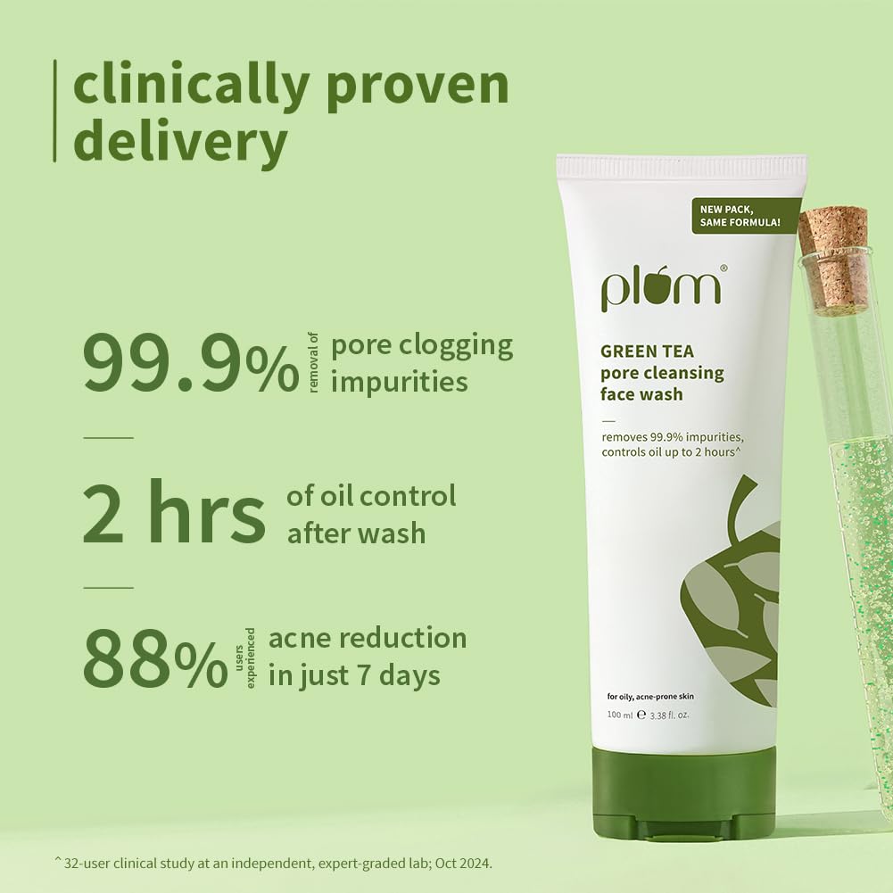 Plum Green Tea Pore Cleansing Face Wash 100ml Pack of 1 | Gentle Exfoliating, Non-Drying, Controls Oil