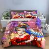 3Pcs Watercolor Kimono Girl Bedding Set, Elegant Geisha with Cherry Blossoms Print Duvet Cover, Oriental Style
