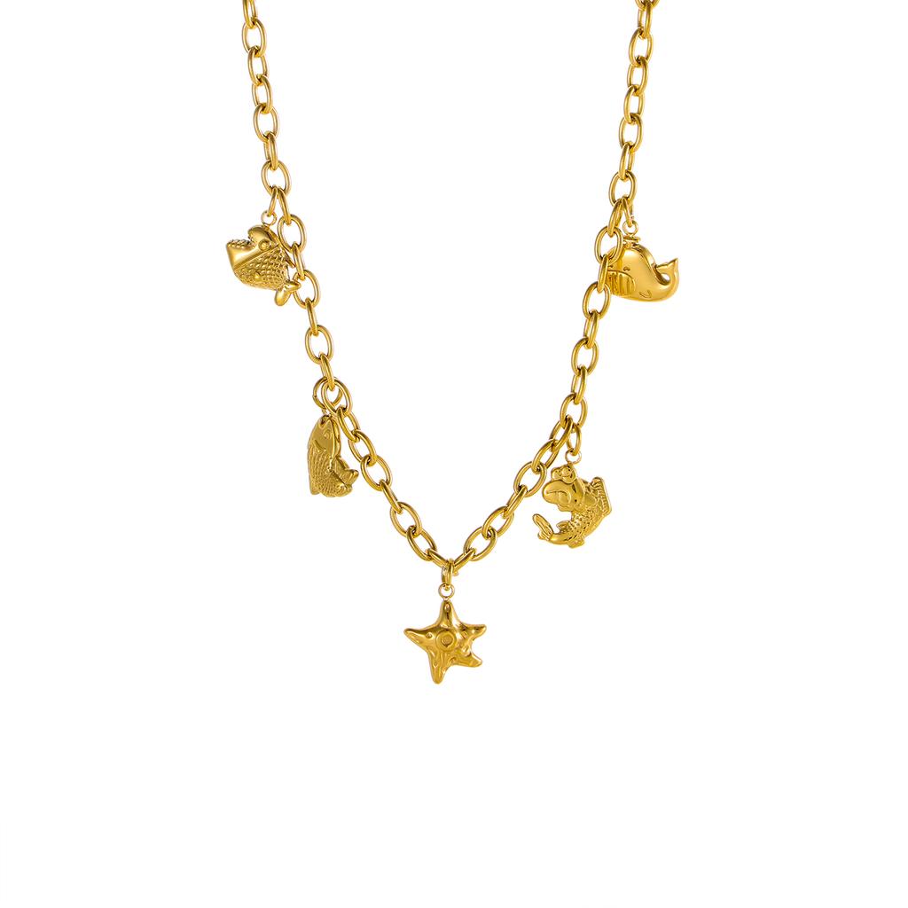 CARLIDANA INS Hot Sale Original Design Gold Plated Stainless Steel Natural Stone Women Trendy Sea Fish Tassel Pendant Necklace