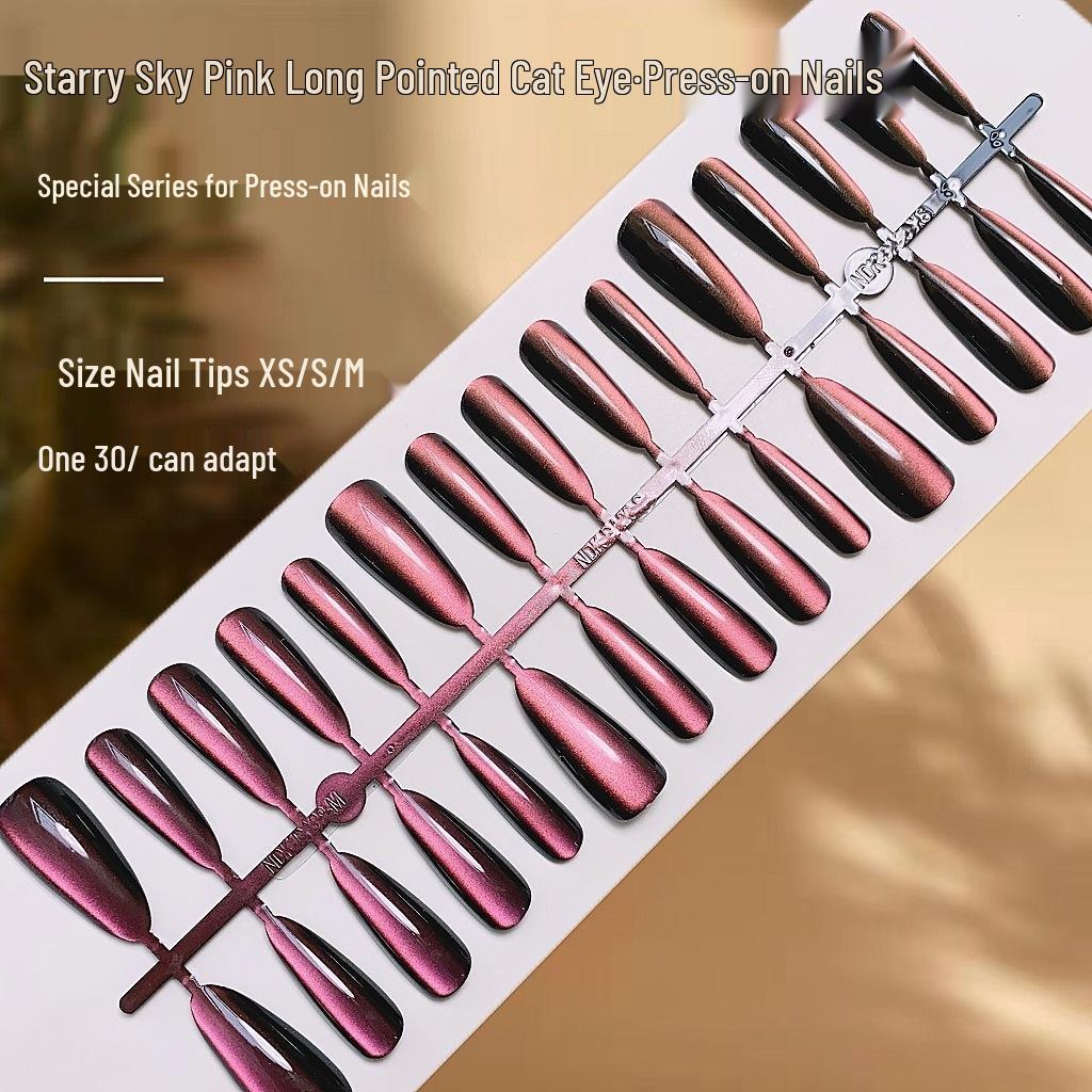 

Starry Sky Color-Changing Cat Eye Long Wearable Nails - Advanced Pre-Made False Nail Set