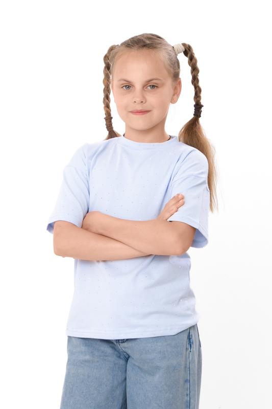 T-shirt for Girls – Soft Knitted Fulicra with Rhinestones, Straight Cut, Various Colors Summer 6414-105-5 HC