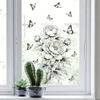 Creative Black White Sketch Line Art Peony Butterfly Static Cling Wall Sticker for Kitchen Bathroom No Glue Home Decor