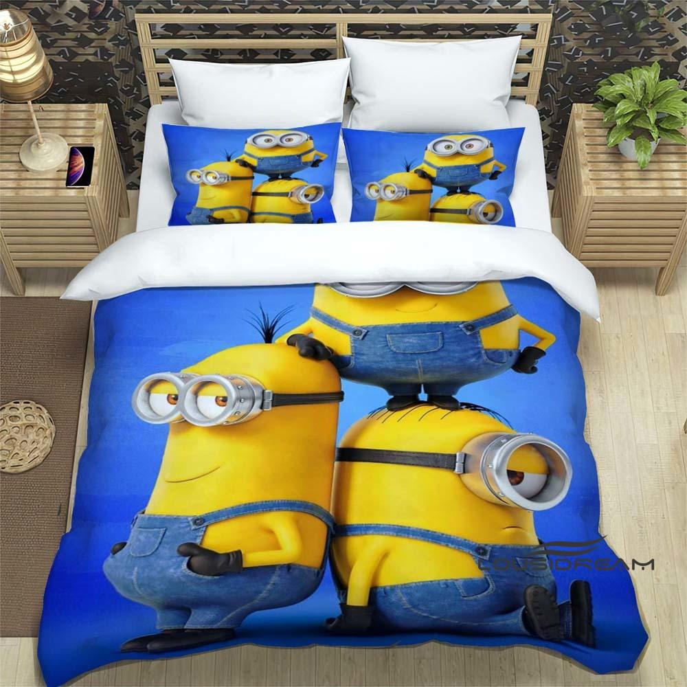 Trendy & Popular "Minions" Cartoon Print 3-Piece Bedding Set — Duvet Cover & Pillowcases (Suitable for Teens, Children, Boys &
