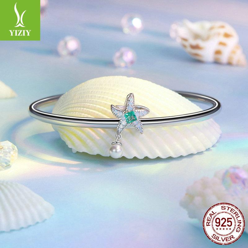 Dream Blue Starfish Diy Bracelet Beaded, Summer Ocean Wind S925 Sterling Silver Bead Accessories