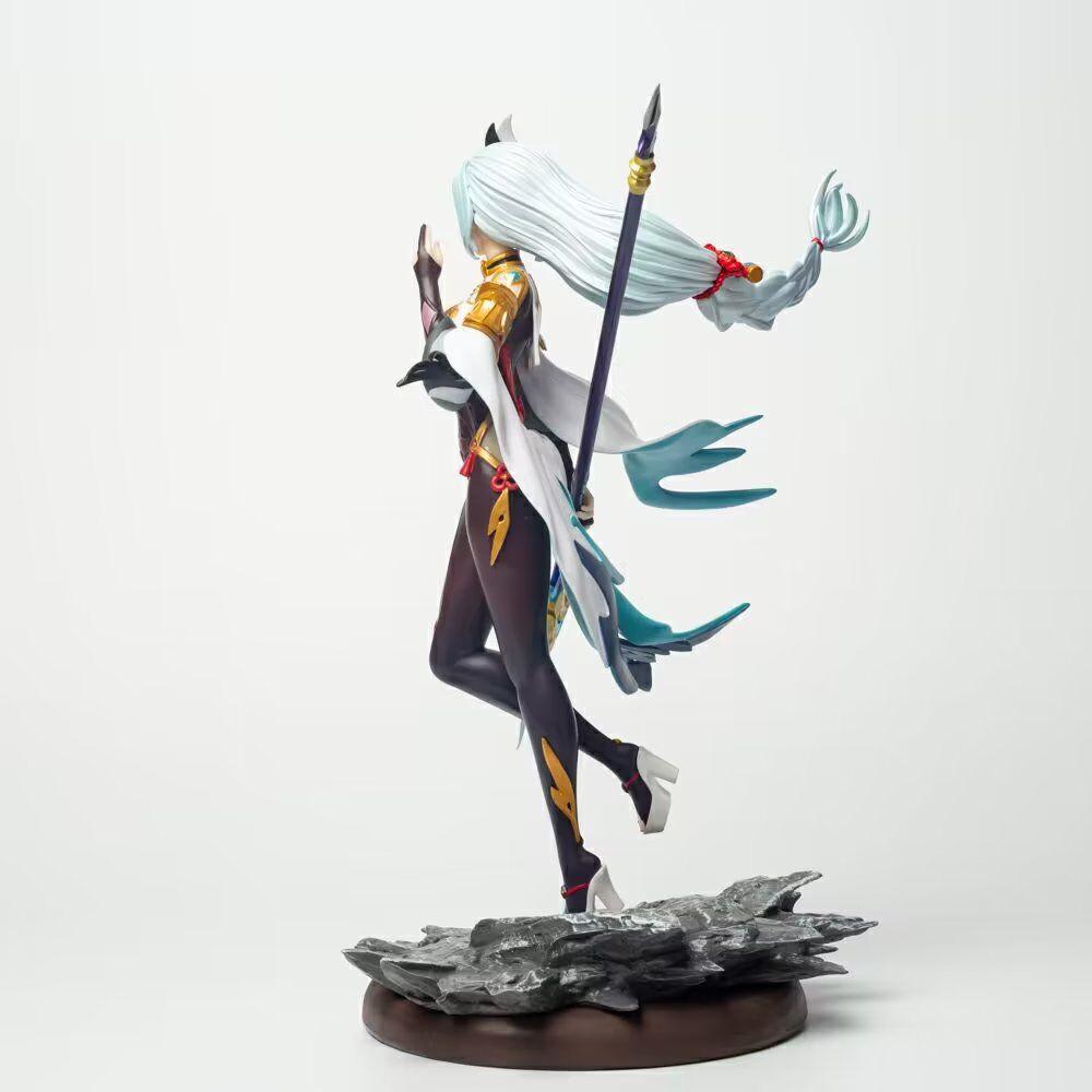 30cm Anime Figure Shenhe Standing White Hair Holding Gun Model Toy PVC Collectible Figurine Sculpture Toy