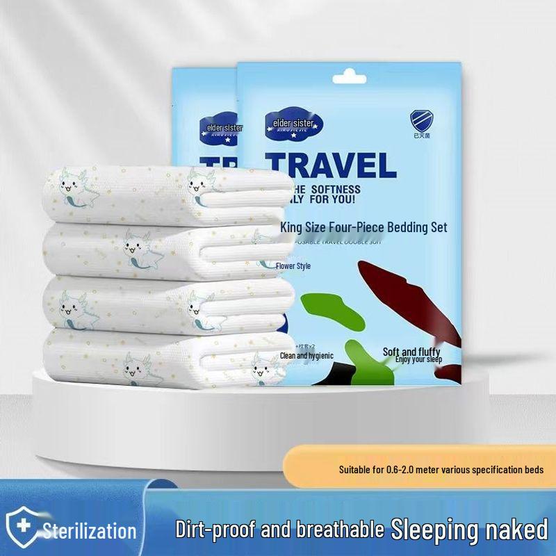 Travel Bedding Set: Disposable 4-Piece with Duvet Cover, Pillowcase, and Bed Sheet - Thickened and Stain-Proof for Hotels & Business Trips