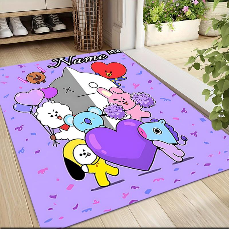 Custom Name BT21 Character Celebration Carpet Rug Customizable Soft Washable Anti-Slip Home Living Room Sofa Mats Personalized Rug. 0909154
