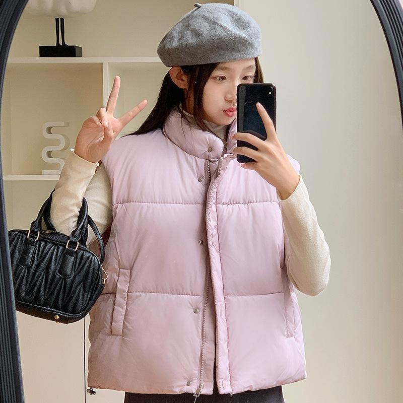 

Светло-голубая хлопковая куртка без рукавов со стойкой, женская зимняя новая маленькая короткая теплая куртка-пуховик 2XL