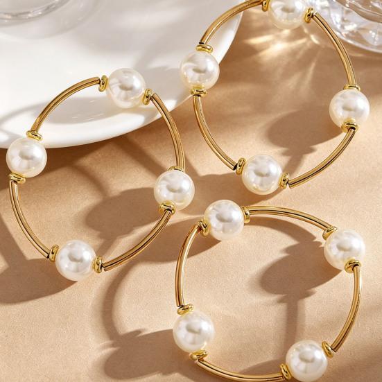 3Pcs Women Bracelet Adjustable Opening Design Imitation Pearl Stacking Bracelet Anti-Fading Alloy Versatile Jewelry