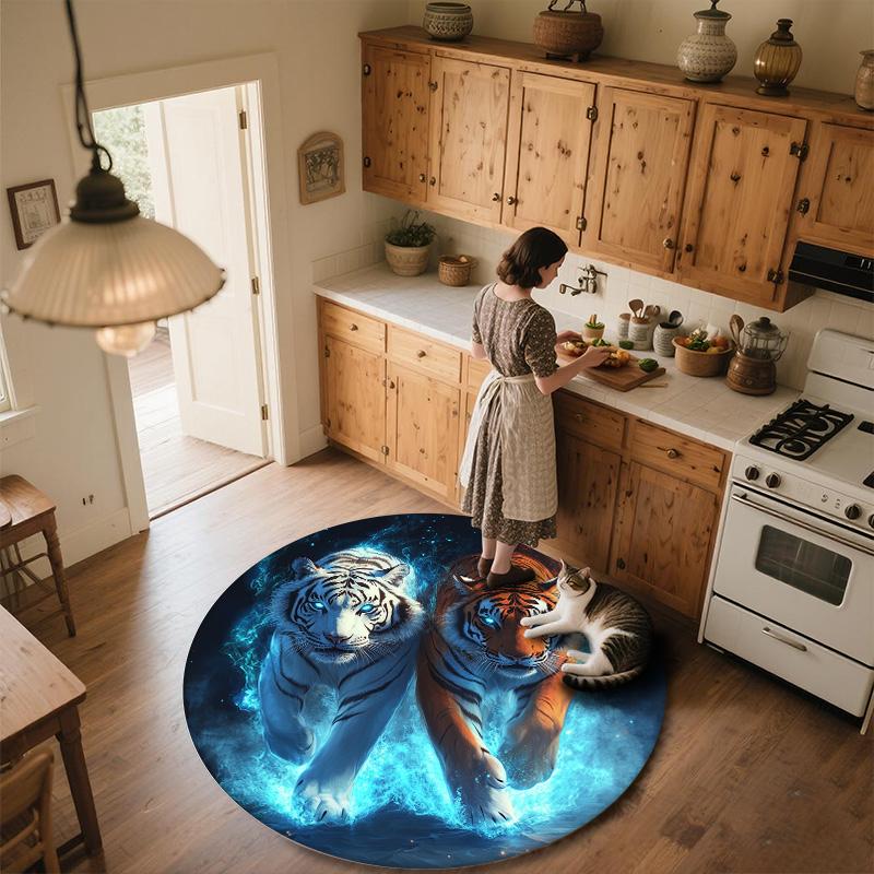 Flame Tiger,Round Area Rug,Carpet Rug for Living Room Bedroom Sofa Playroom Decor,Non-slip Floor Mat