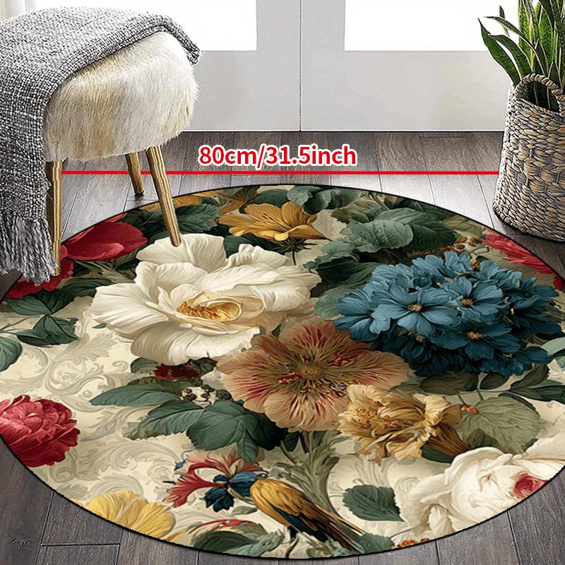 1Pcs Round Woven Area Rug Non-Slip Machine Washable Polyester Floor Mat for Living Room Bedroom Outdoor Patio Garden Deco