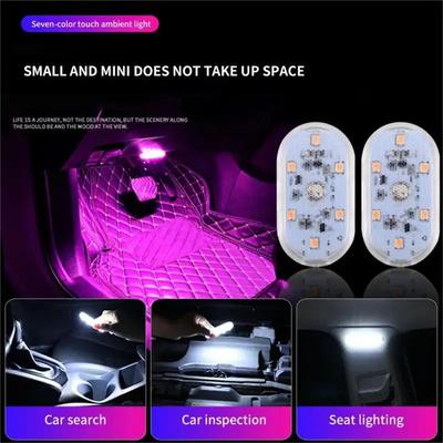 2 PCS Car Led Lights Interior,7 Colors Ambient Lighting Car Interior,USB Rechargeable Car Interior , Led Lights for Car