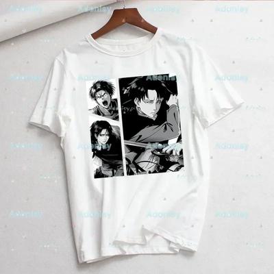 Levi Ackerman Olho Estampa Mulher Harajuku Verão Anime Ataque dos Titãs Camisetas Casual Gola Redonda Manga Curta Top Camiseta Drop Ship