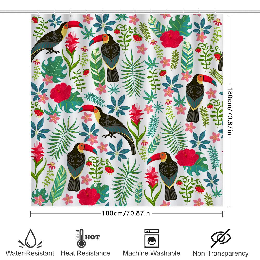 Vibrant Floral Toucan Print Shower Curtain For Bathroom Decor Waterproof Fabric Shower Panels With Hooks Tropical Rainforest The
