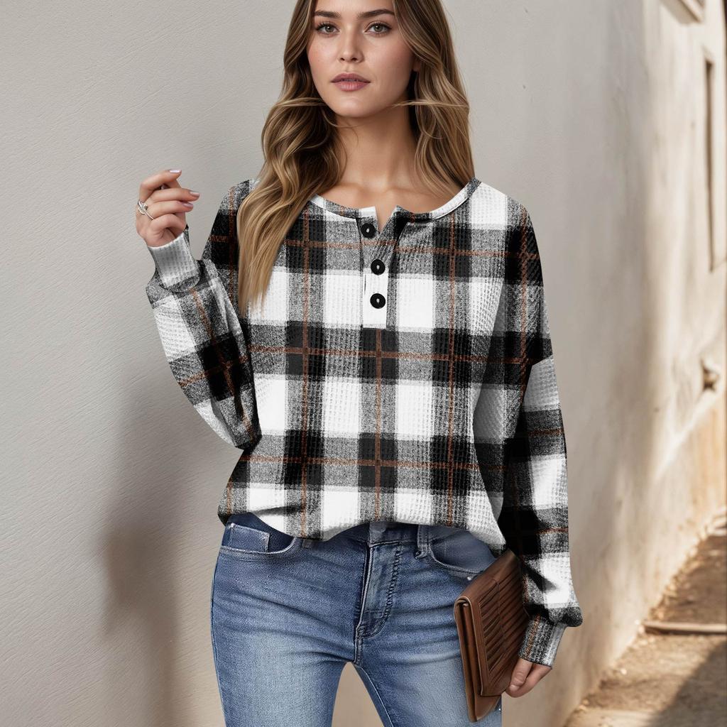 Women's Casual Shirts Long Sleeve Tops Button Up V Neck Loose Knit Fall Favorites For Women