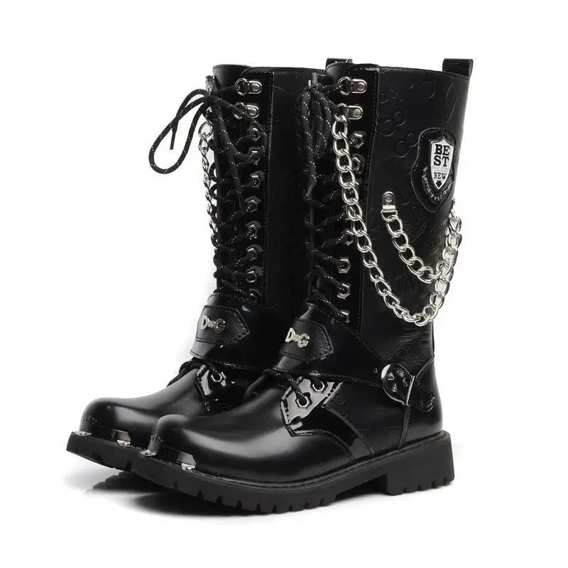 Fashion 2024 New Fashion Men Boots Trend Korean Style Motorcycle Boots Metal Decoration Platform Boots Men Comfortable Walking Shoes