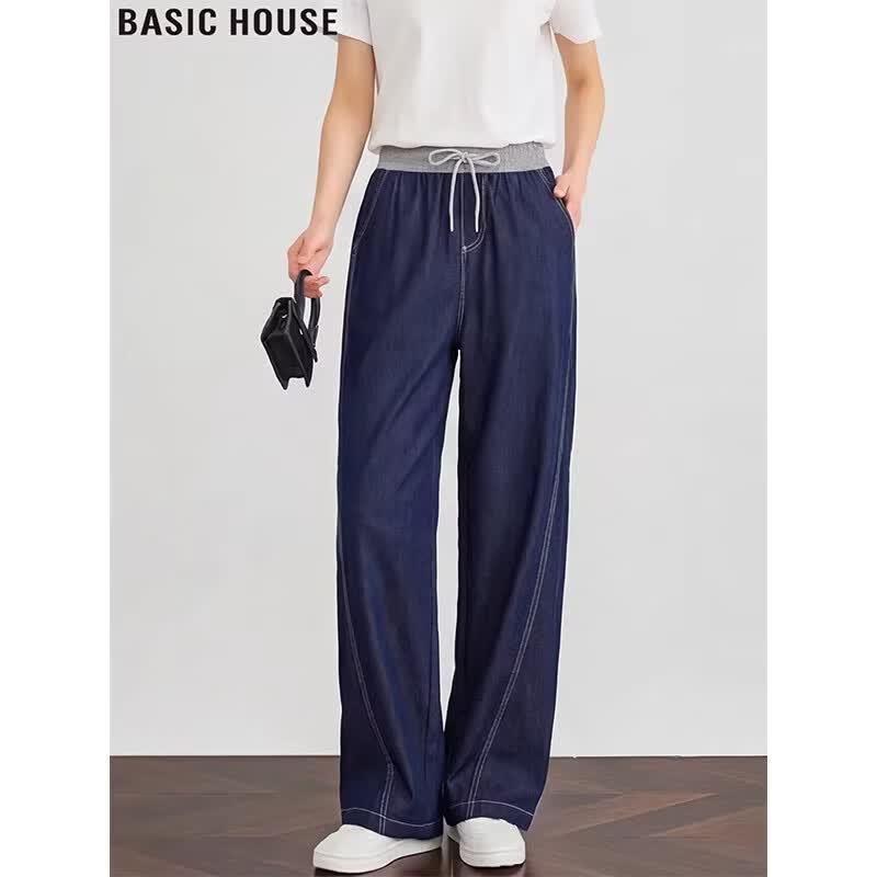 Basic House Women s High-Waist Ice Silk Denim Wide-Leg Pants M