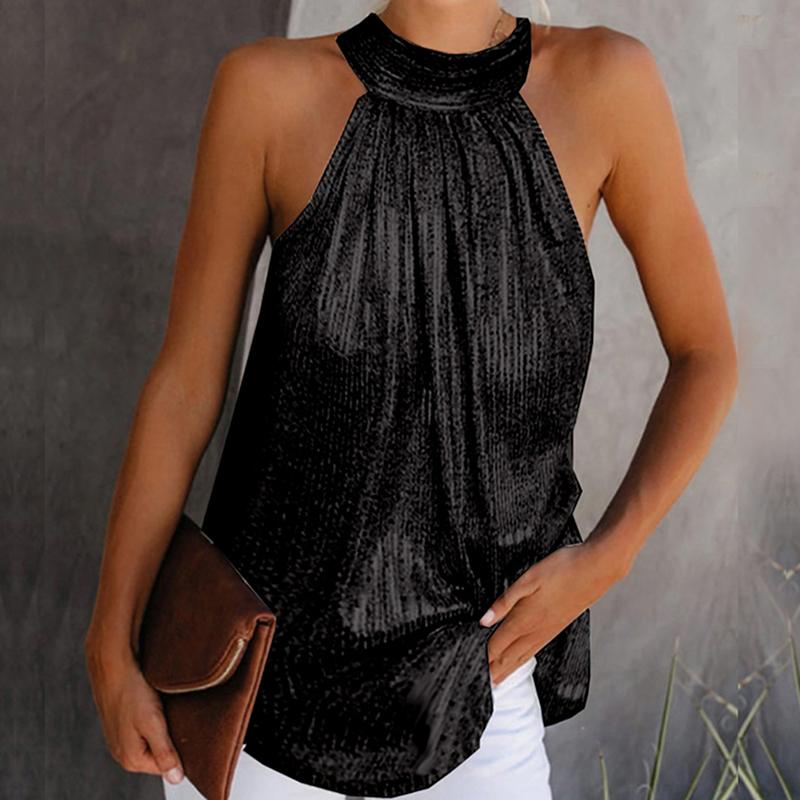 Sexy Women Blouse Solid Color Sleeveless Back Zipper T-shirt Female Casual Halter Ladies Tops For Daily All-match Wear