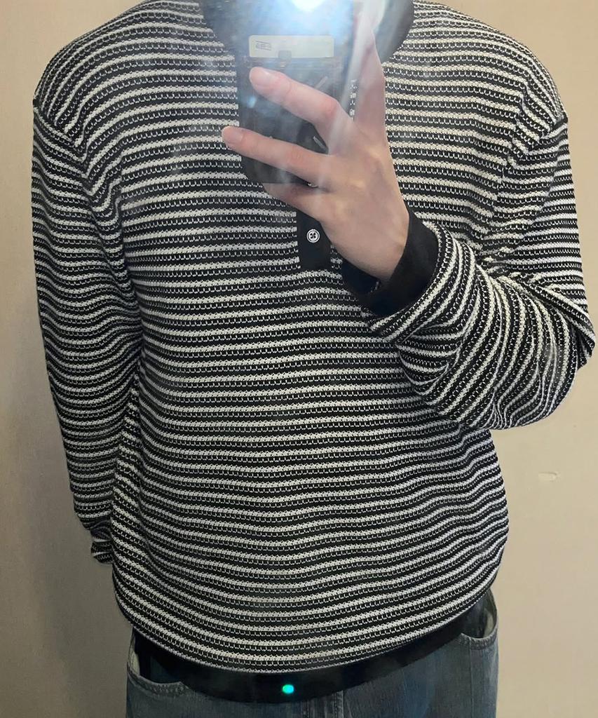 INTEMPOMOOD Pencil Stripe Henley Neck Knit _Black