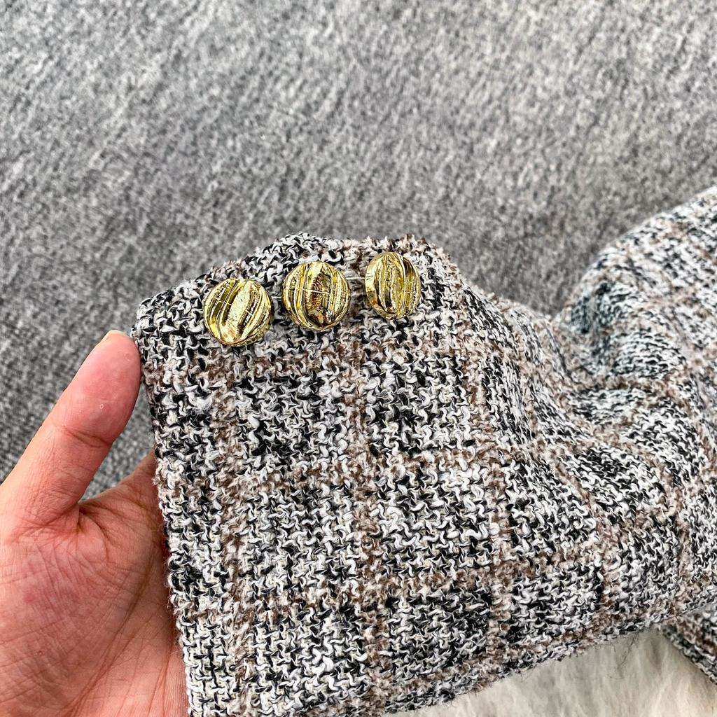 Autumn Winter Women Elegant Little Fragrant Wind Full Sleeve Single Breasted Tweed Short Jacket Coat With Pocket