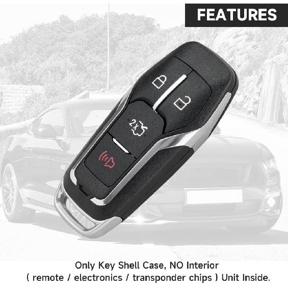 Key Fob Cover Shell Case Replacement 4 Buttons Key Fob Remote Control Shell Case - Compatible for Ford Explorer Edge 2016-2017 for Ford for Mustang