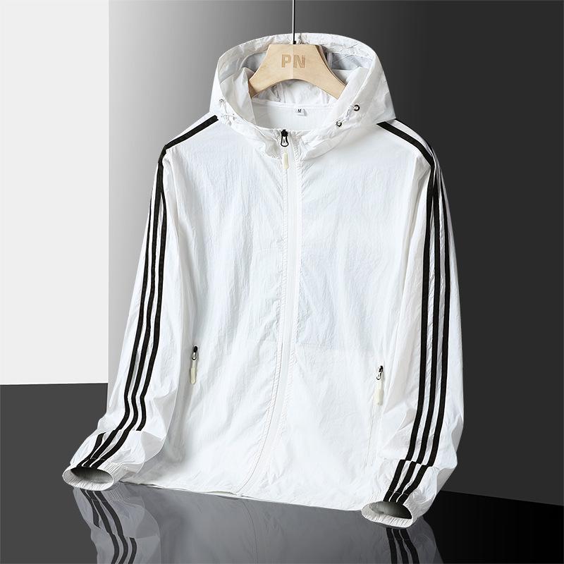 Three Stripes Men's Summer Sun Protection Hooded Jacket - Lightweight, Breathable, Ideal for Outdoor Sports & Fishing