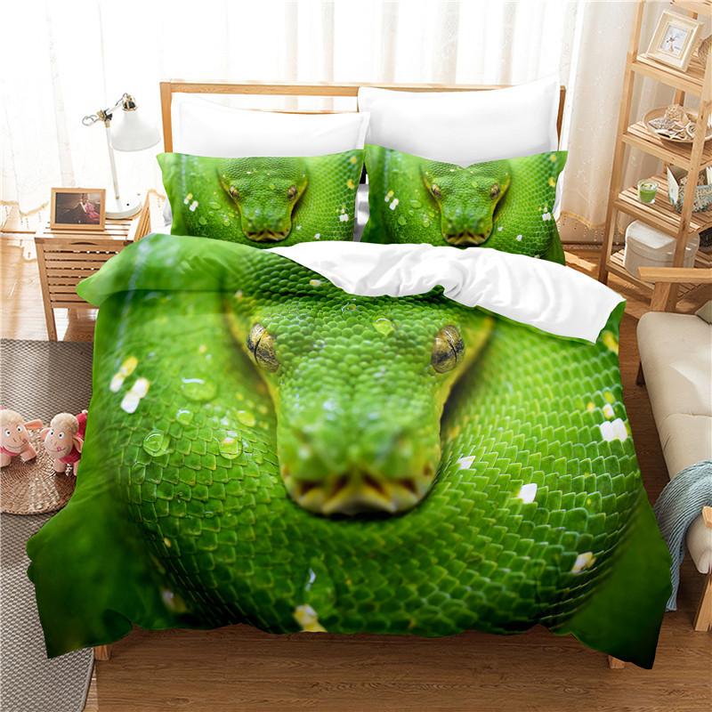 Snake Duvet Cover 3D Reptile Print Bedding Set Queen Size For Kids Adults Living Room Decor Green Snake Cobra Comforter Cover