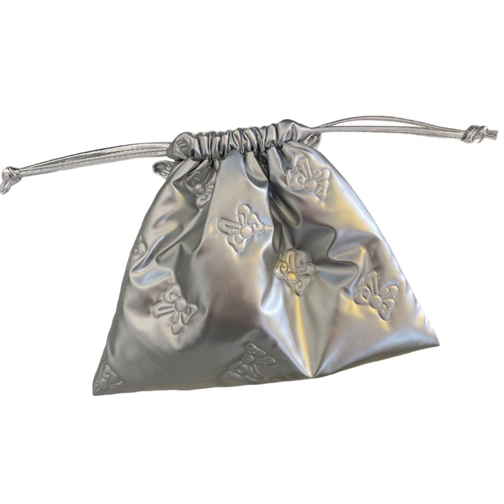 Chic Bowknot PU Leather Pouch Bag Practical Drawstring Closure PU Bag Convenient Makeup Jewelry Storage Pouches