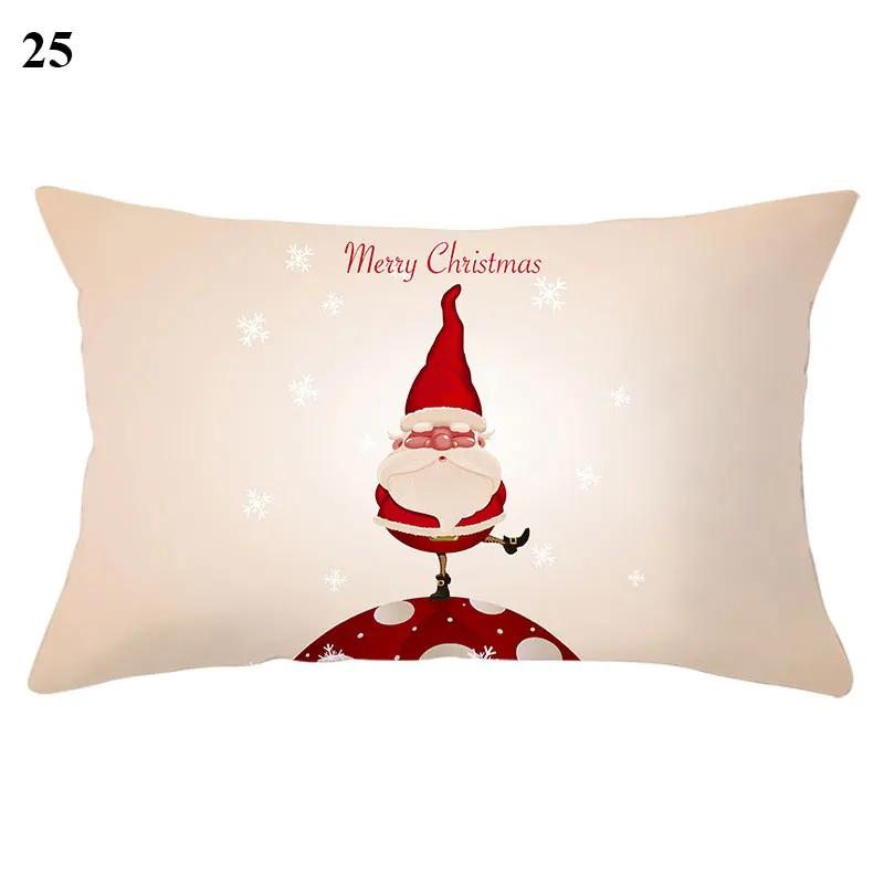 New Year Gift Red Plaid Cushion Cover Pillowcase Elk Merry Christmas Print Sofa 30x50cm