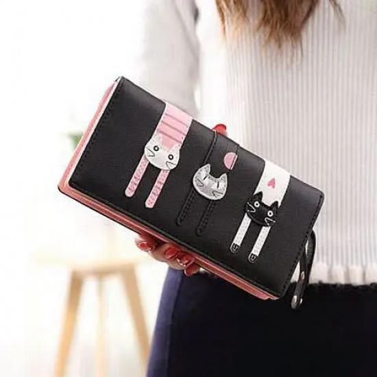 Damen Portemonnaie Abriebfestes Leder Portemonnaie Niedliche Katzen Kartenhalter Handy Tasche Lange Clutch Münzbörse Für Kinder Mädchen