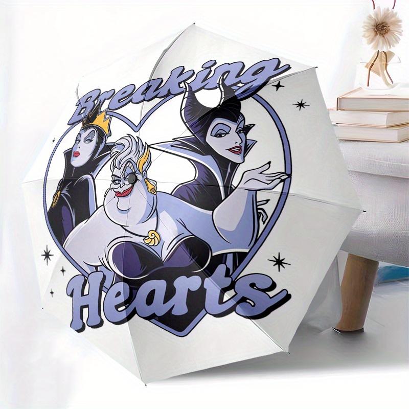 Disney Villains,Hearts,Disney Manual Opening and Closing Umbrella, 8-Rib Reinforced Folding Design, Lightweight