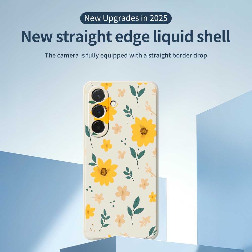 For Samsung Galaxy A36 5G Case Yellow Floral and Leaves Pattern Printing Straight Edge TPU Phone Back Cover