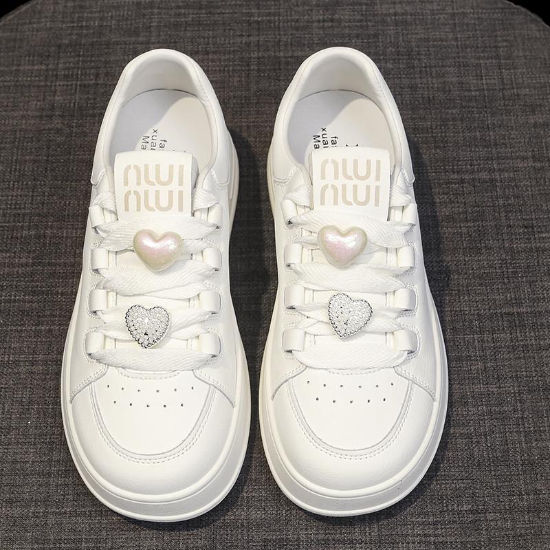 Light Luxury Style Small White Shoes Women  Autumn New Thick Bottom Lace-up All Casual Sports Board Shoes Tide