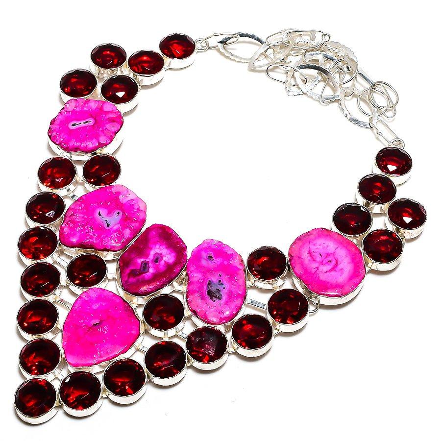 

Pink Solar Quartz, Garnet Gemstone 925 Sterling Silver Jewelry Necklace 18 SU-9752
