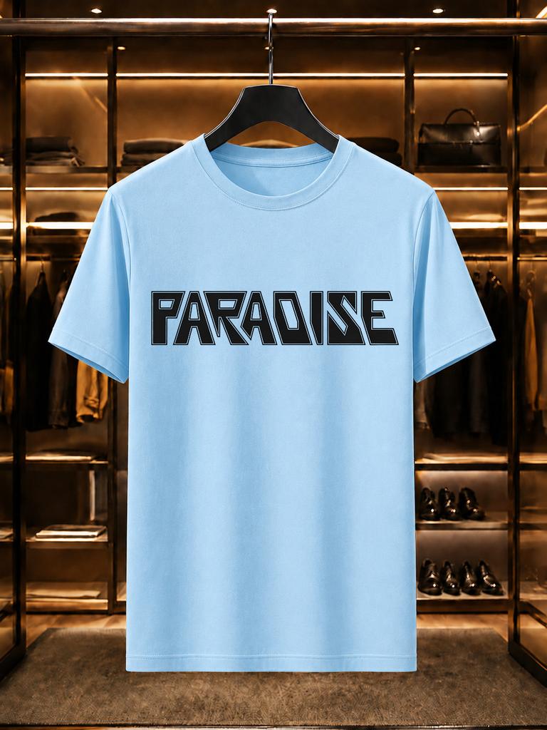 2026 New 100 Cotton Tshirt Paradise Bold Block Letter Print Tee Vintage Minimalist Streetwear Casual Short Sleeve